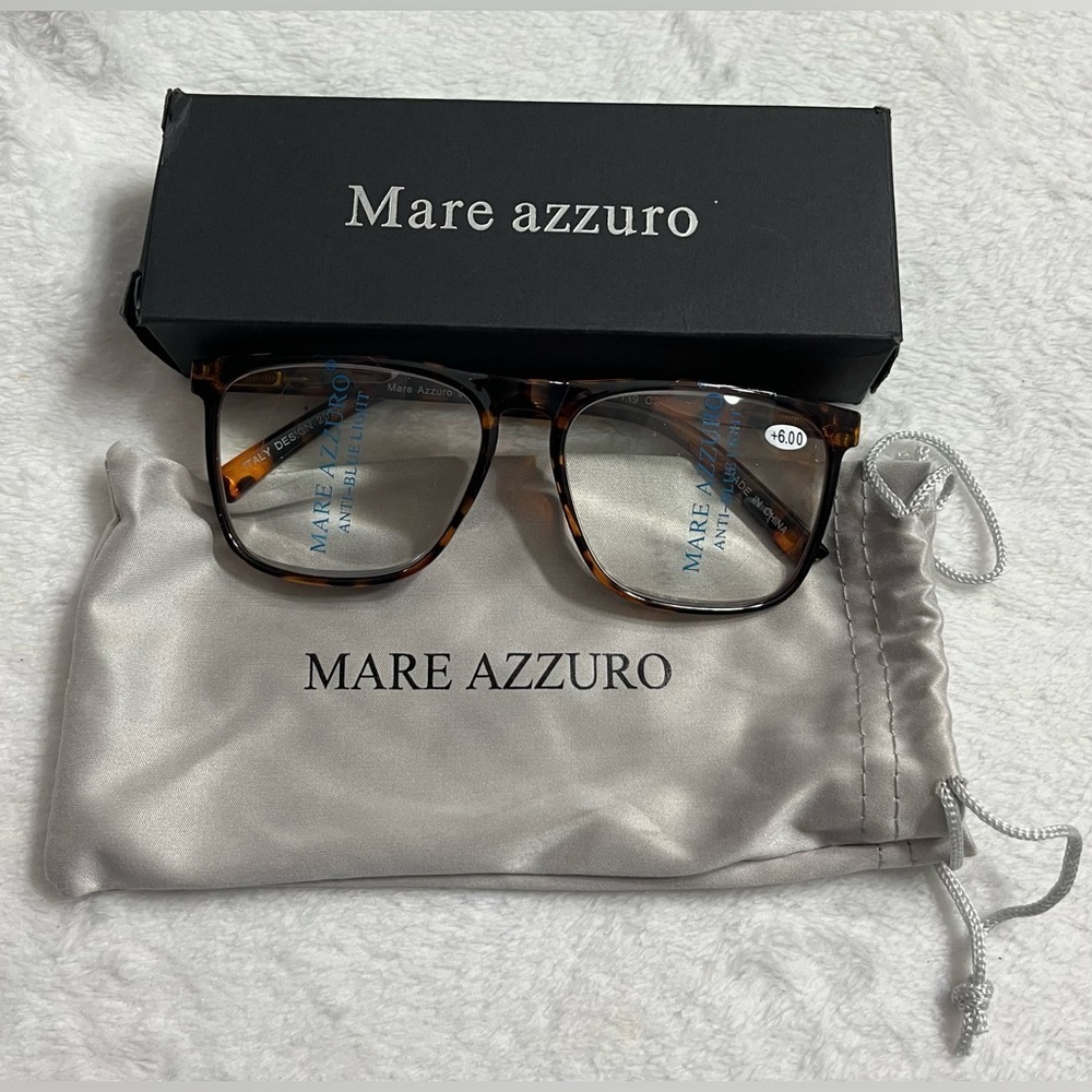 New!! Mare Azzuro anti-blue light protection glasses +6 lens brown/cheetah - Picture 1 of 11